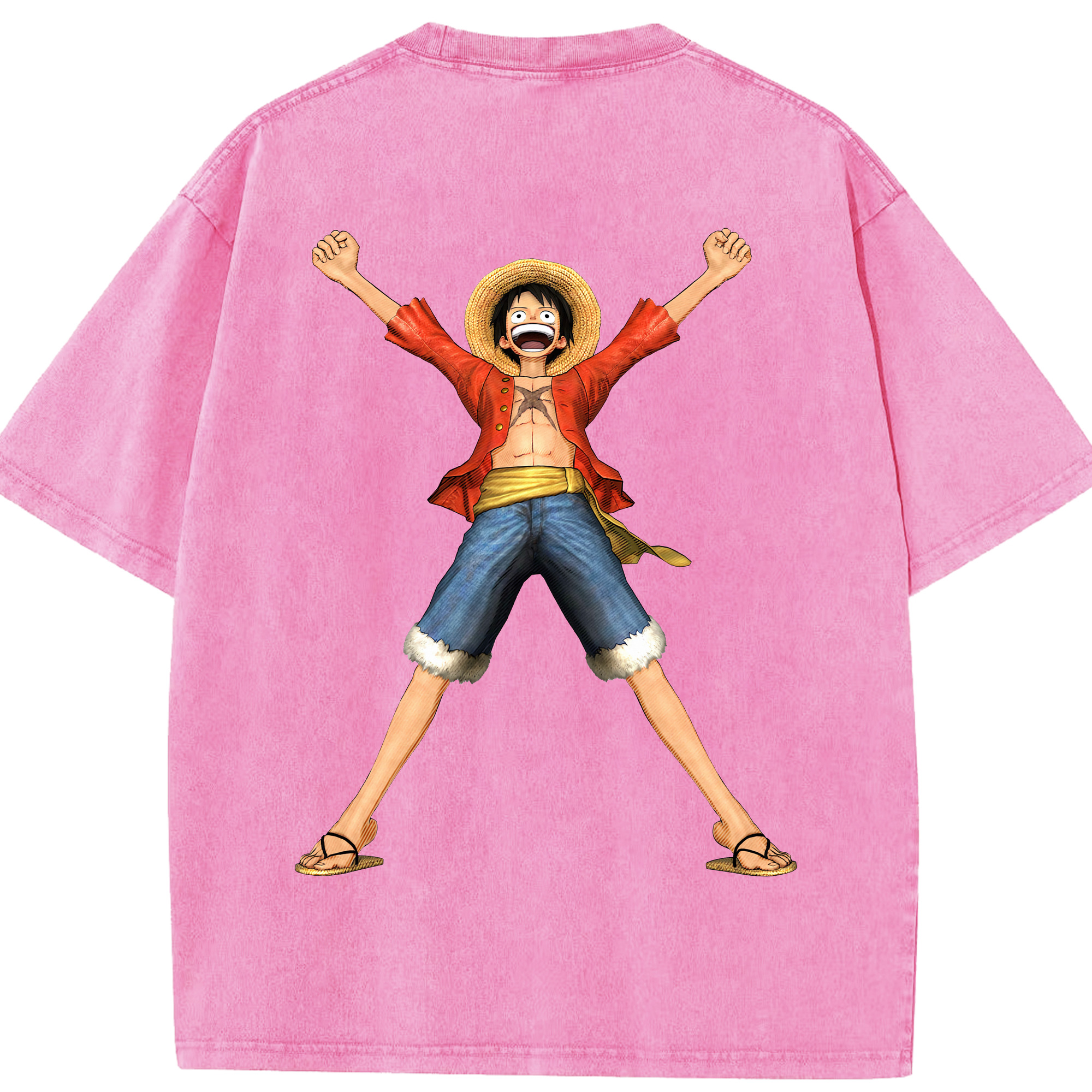 ワンピース モンキー・D・ルフィ ONE PIECE Monkey D. Luffy 綿100% ヴィンテージ風 半袖Tシャツ（背面プリント）